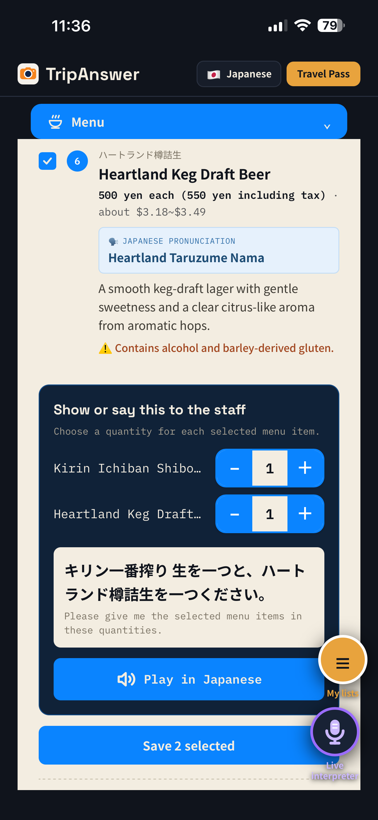 TripAnswer local-language order phrase